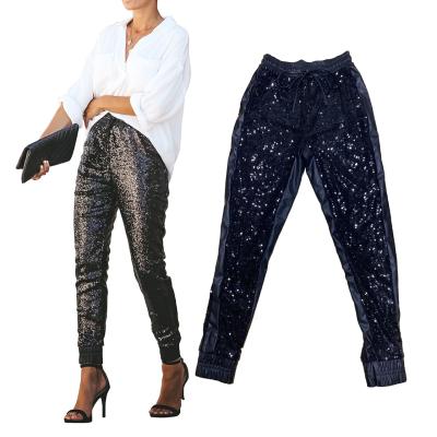 China Anti Wrinkle Anti Wrinkle Bling Sequin Pants Shiny Tights Pants Shapes Cuffs For Women for sale