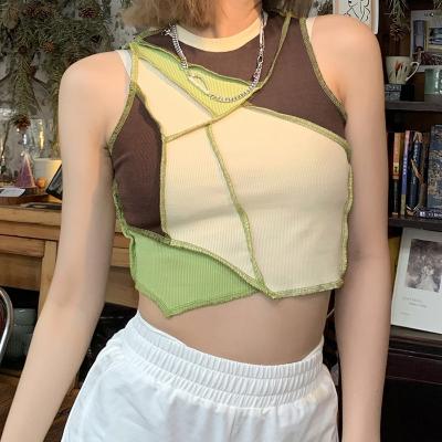 China factory anti wrinkle anti wrinkle women tank top face full contrast spliced ​​ladies color knitted ribbed tank top for sale