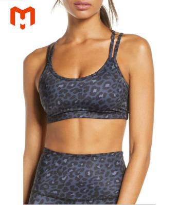 China Breathable Custom Fitness And Yoga Wear Gym Leopard Print Basics Sports Bra With Strappy Back for sale