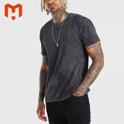 China Wholesale Anti-wrinkle 100% Cotton Acid Wash T-shirt Loose Heavyweight Knit Graphic Vintage Stitching Shirt Men for sale