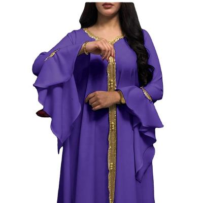 China Abaya Lotus Fashion Middle East Polyester Gold Print Embroidered Clothing Malay Sleeve Embroidered Etnik Islamic Women's Muslim Giyim Dress for sale