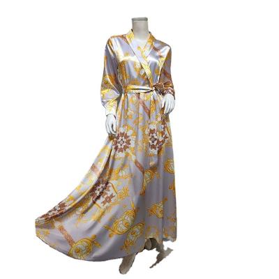 China Middle East 4 Seasons General Muslim Women 98%Polyester+2%Spandex European And American Fashion Printed Maxi Dress With Belt Muslim Abaya Women Dress for sale