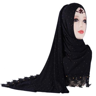 China New Style M-79 Polyester Muslim Hijab Lace Beads Head Scarf Wholesale Rhinestones Tank Top for sale