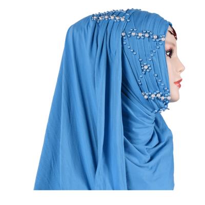 China Wholesale High Quality Muslim Women's Knitting Hijab Hot Selling Rhinestone Pearl M-45 Hijabs Scarves Muslim Hijab for sale