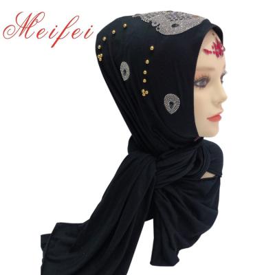 China Wholesale shinning 100% Arab knitted elasticity M-16 polyester rhinestone Dubai fashion scarf hijabs Yiwu beautiful muslim for sale