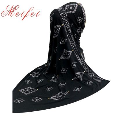 China New Polyester/Cotton Famale Muslim Fashion Hijabs Geometric Patterns Head Drill Polyester Abaya Muslim Girl Black Scarves for sale