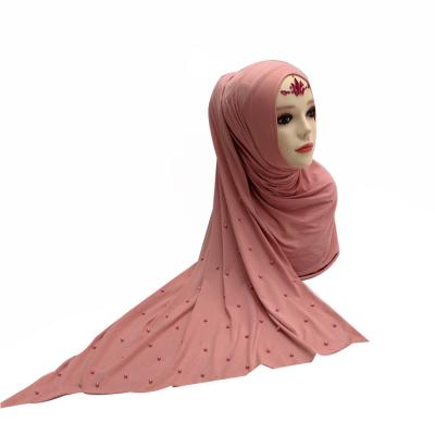 China Polyester 2019 New Fashion Solid Color Scarf Muslim Hijabs Scarves Beads Sparkle Femme Musulman Shawls Islamic Headscarf for sale