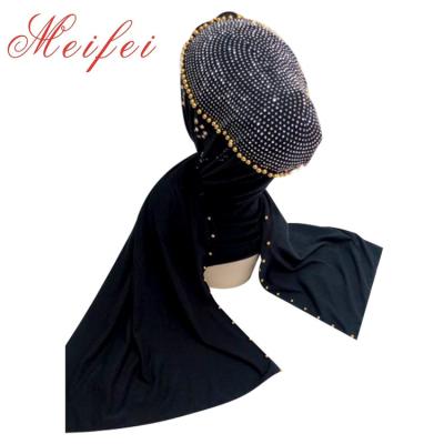 China Polyester/Cotton Muslim Fashion Shiny Rhinestone Pearls Women Turban Ladies Hair Head Accessories Muslim Hijab Scarf for sale