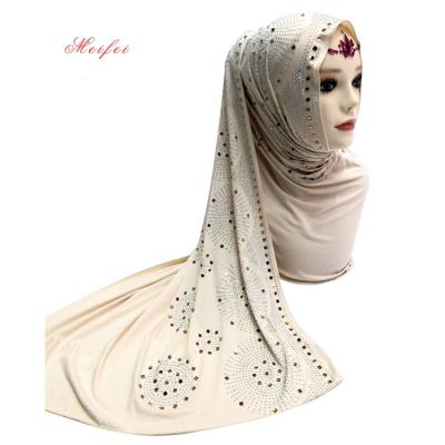 China Polyester 2019 Plain Cheap Polyester Solid Color Muslim Head Scarves Round Point Drill Pattern Scarf Muslim Women Hijab for sale