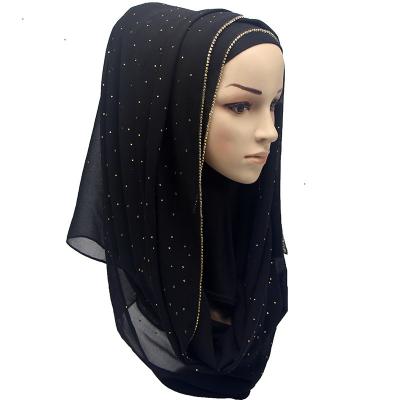 China New High Quality Polyester Pearl Chiffon Scarf With Rhinestone Shinning Main Scarf for sale