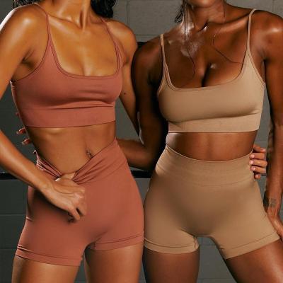 China Sports 2022 Summer Breathable Gym Activewear Sexy Bra Crop Top Shorts Workout Teams Fitness Yoga Sets Jogging Running for sale