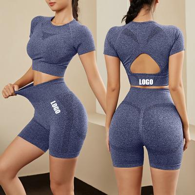 China 2022 Latest Women Summer Shorts Breathable Wholesale Sleeve Tops Shorts Seamless Yoga Sets Fitness Running Outdoor Suit for sale