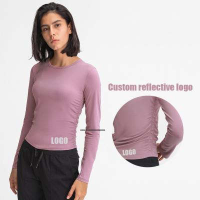 China Autumn breathable newcomer soft elastic ladies sleeving long yoga tops women lulu lemon fabric solid color gym wear girls sports T-shirt for sale