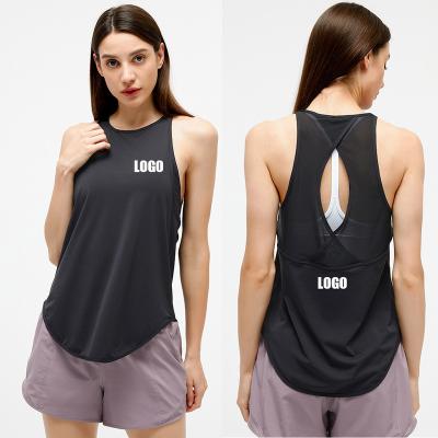 China 2021 Women Fitness Breathable Yoga Tank Top Mesh Sports Vest Sleeveless Splice Back Hollow Out Lightweight Quick Dry Women for sale