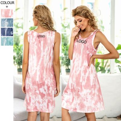 China 2020 QUICK DRY sleepwear women tie dye casual outfits sleeveless one-piece night wear sexy women night dress for sale