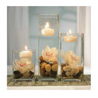 China Weddings Hand Blown Square Clear Glass Holder For Candle , Floating Candle Holder for sale