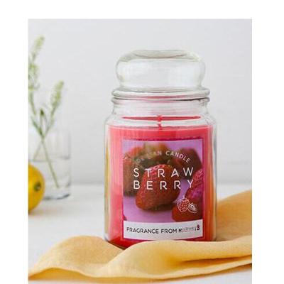 China Retail Scented For Journal Using Yankee Style 560g Strawberry Paraffin Wax Scented Candle In Tall Clear Glass Jar Holder for sale