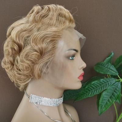 China Qingdao Amara Hot Selling Qingdao Pixie Cut Lace Wigs Pixie Cut Short Hair Wig Pixie Curls Spring Curl Wig for sale