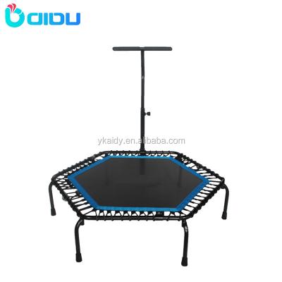 China Without Products Best Selling Indoor Hexagon Protective Net Mini Trampoline With Safty Handle Bar for sale