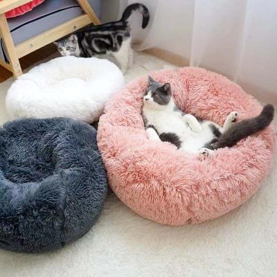 China Wholesale Soft Gray Cat Pink Dog Plush Manufacturer OEM Donuts Round Stocked Round Beds for sale