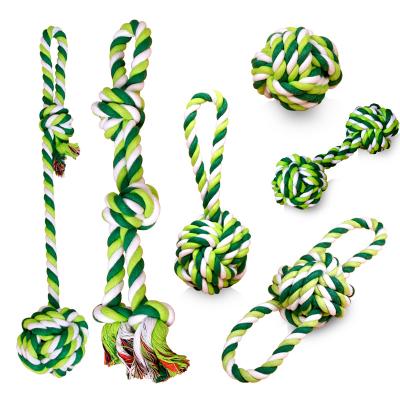 China Wholesale Custom Logo Viable Bite Resistance Green Durable Ball Dog Rope Toys Set for sale