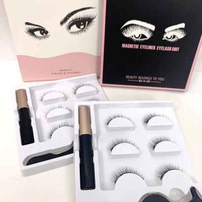 China Natural Soft 3D Wrapping Custom Magnetic Eyelash Set Full Natural Eye Magnet Lashes 3 Pairs Magnetic Eyelashes And Liquid Eyeliner for sale