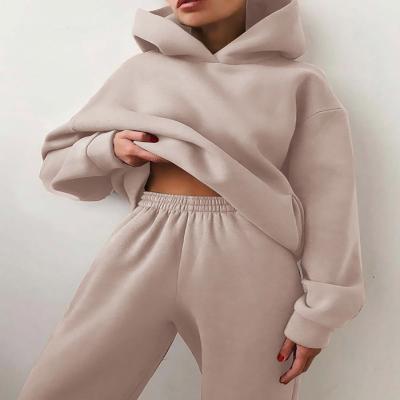 China 2023 Wholesale Fashion Anti-wrinkle casual long sleeve white sweatpants and hoodie set women for sale