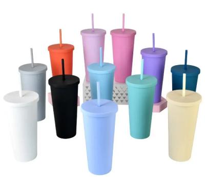 China Factory Price Modern Hot Sale Double Wall Matte Plastic Cup With Lids And Straws Acrylic Matte Tumblers 22oz Reusable Plastic Cups for sale