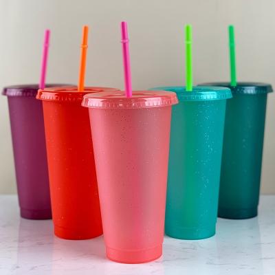 China 5-Pack 16oz 24oz Modern Glitter Mugs - Large Reusable Cold Tumblers With Lids And Customizable Gifts DIY Cold Coffee Mugs Straws In Stock for sale