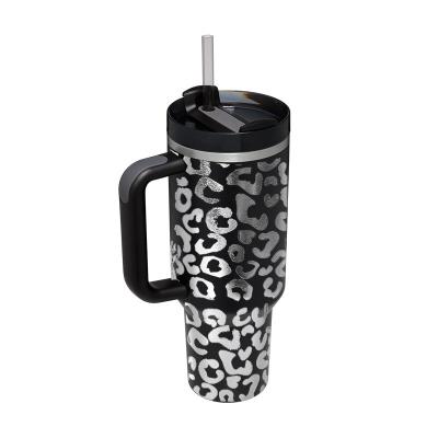 China Hot Selling Viable H2.0-II PLUS+ 40oz EXTINGUISHER Double Wall Vacuum Tumbler Holographic Leopard Logo With Handle And Straw Cow Print Mug for sale