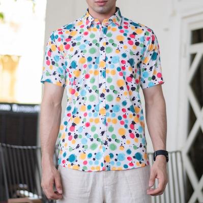 China Hawaiian Shirt Aloha Party Wear Shirt Anti-pilling Pattern Dots Printed Custom Multicolor Short Sleeve for sale