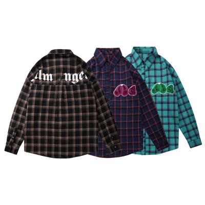 China Custom Retro Quality Winter Logo Anti-pilling Plaid Shirt Fleece Men's Plaid Flannel Shirt for sale