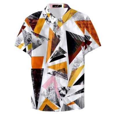 China Geometric Design Anti-pilling Men's Hawaiian Short Sleeve Beach Digital Printed Lightweight Shirts for sale