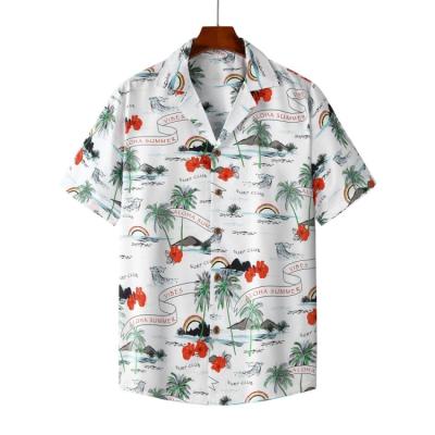 China Anti-pilling Wholesale Tropical Print Men Short Sleeve Casual Cotton Floral Hawaiian Button Up Shirt Dress for sale