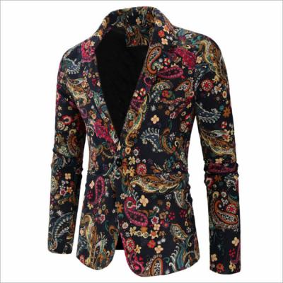 China Wholesale Fashion Mens Anti-wrinkle Slim Vintage Party Printed Suit Fitted Blazer for sale