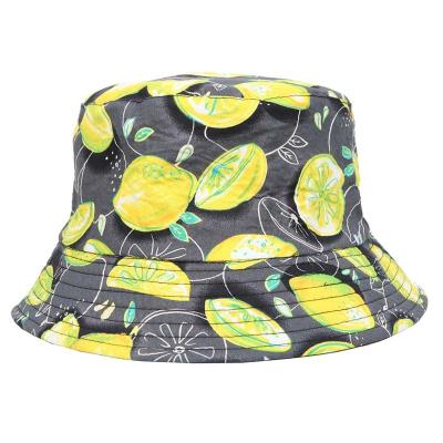 China Sun protection custom fruit pattern creative printed double-sided cotton bucket hat for sale