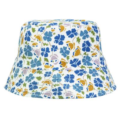 China Custom Sun Protection Logo Allover Printed Cotton Fisherman Bucket Hat for sale