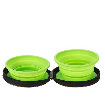 China Automatic Dog Food Water Feeding Portable Travel Rolls Backpack Collapsible Silicone Collapsible Feeding Bowl for sale