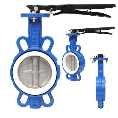 China General Fully Lined PTFE Cast Steel Double-Acting Handle Wafer Butterfly Valve D71F4-16C for sale