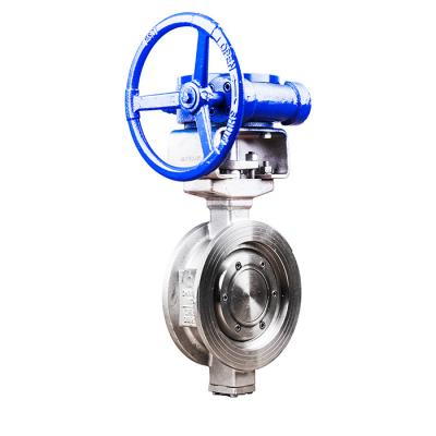 China Cast Steel Triple Eccentric Manual Worm Gear Wafer Butterfly Valve D373H-16C in Blue for sale