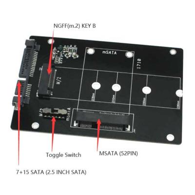 China 2 in 1 Combine Mini PCI-E M.2 NGFF and mSATA SSD to SATA 3.0 Adapter III PCB Board MNSATA for sale