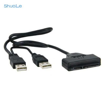 China Plastic Dual USB 2.0 To SATA Cable 7+15 Pin 22 Pin For 2.5