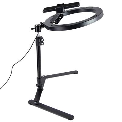 China ABS+iron ring light with overhead table tripod stand assembly for Live Stream /Makeup/YouTube video for sale