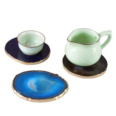 China China wholesale high quality blue life stone gold plated agate dish for home decoration for sale