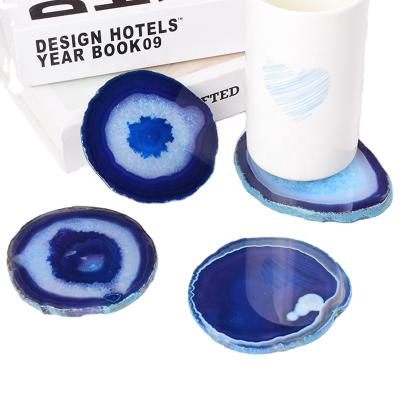 China China Wholesale Natural Blue Agate Stone Agate Stone Coaster Art Home Decoration for sale