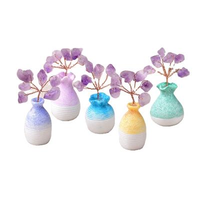 China Wholesale Natural Vase China Amethyst Quartz Crystal Tree of Life Home Decoration Tree of Life for sale