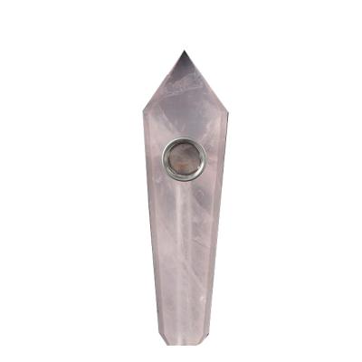 China Eco-friendly wholesale natural rose quality crystal smoking pipe of rose quartz for sale