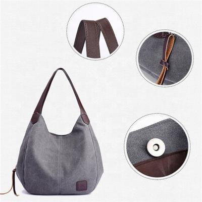 China Hot Lady Shopping Handbag Vintage Canvas Handbag Women Large Capacity Shoulder Bag Durable Casual Fashion Bag Handle for sale