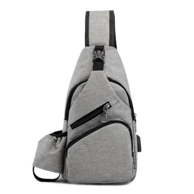 China Durable Portable High Quality Sports Cross - Body Bag With Bottle Pouch Canvas Chest Bag With USB Charging Port Sling Waterproof Bag for sale