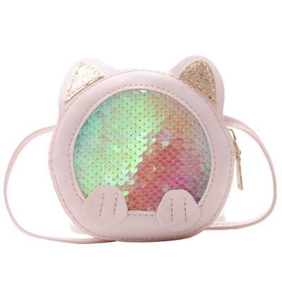 China Durable Children's Fashion Glitter Cross - Leather Kids Mini Shoulder Bags Wallet Handbags Pu Purse Coin Purse Cute Cat Baby Girls Body Bags for sale